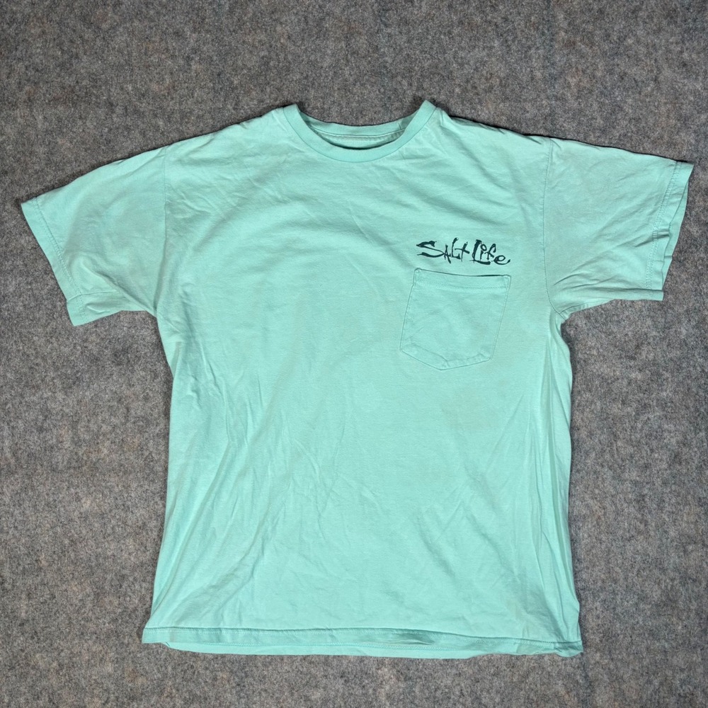 Salt Life Pocket T-Shirt Mens M Green Good Hook It Fry It Drink It Graphic